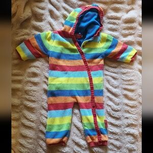 Toby Tiger  knit hooded fleece lined romper colorful striped 6-12 months